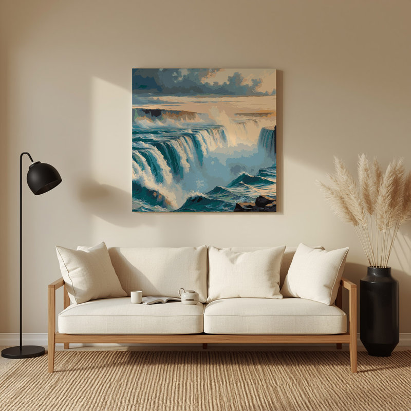 Art mural gris en villes avec chutes du Niagara, H 32 po x l 32 po
