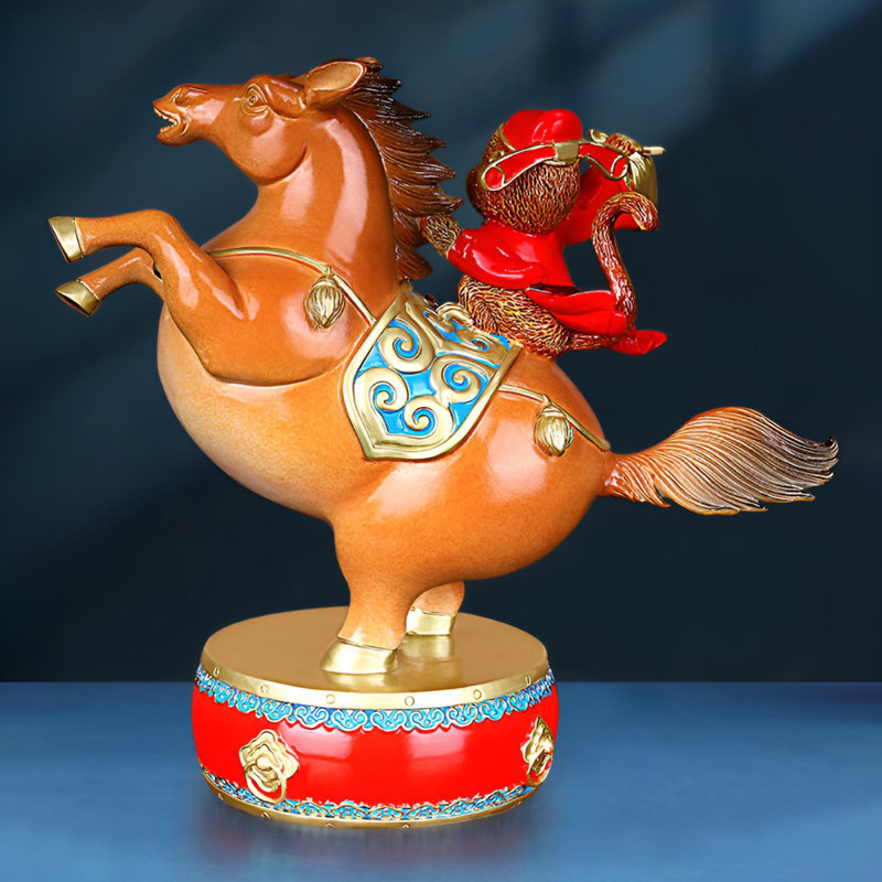 Élégante statue de cheval en laiton - nouveau décor de style chinois peint à la main