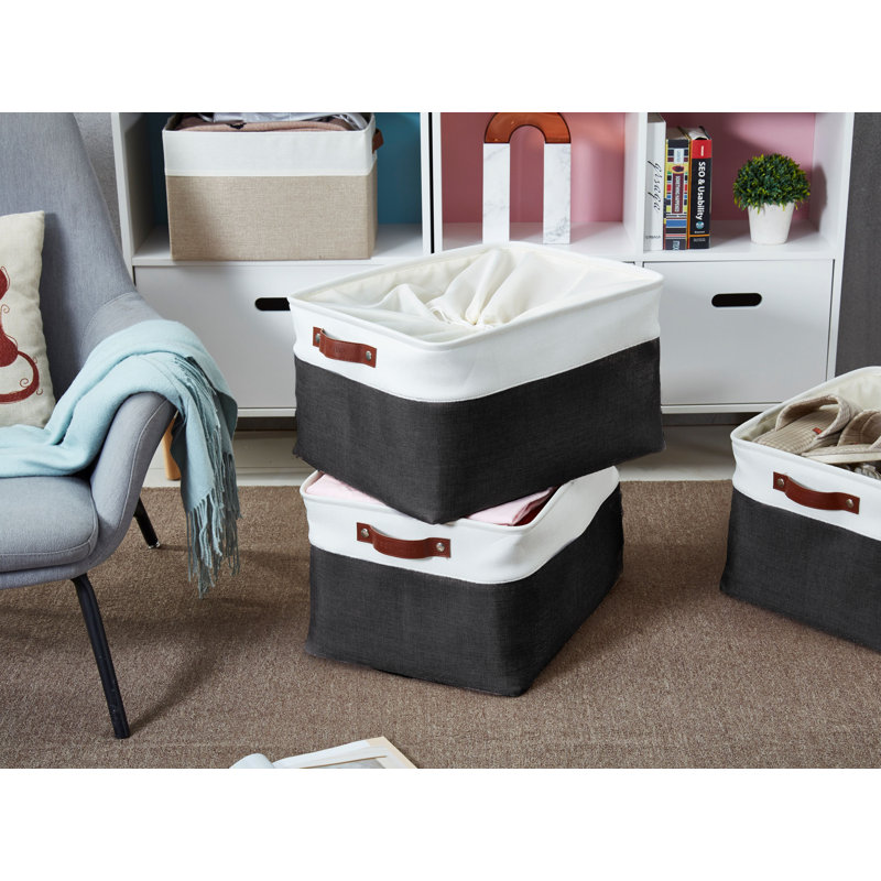 Foldable Fabric Storage Bin, Black/White, 4