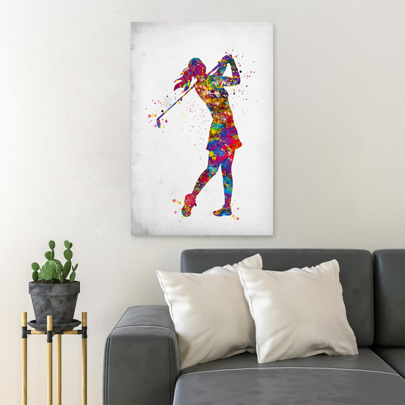 «Colorful Girl With Golf», reproduction d'art graphique sur toile tendue, H 14 po x l 11 po x P 2 po