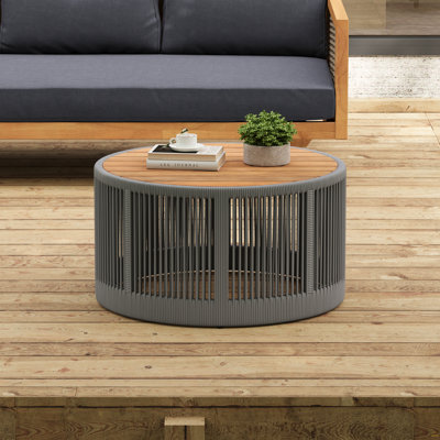 Outdoor Rattan Rope & Acacia Wood Coffee Table - Patio Balcony Furniture