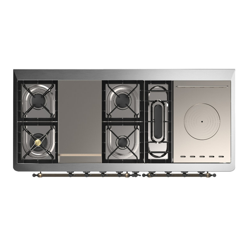Majestic III Series 60 Inch Dual Fuel Range with 7 Sealed Burners, Griddle, Frenchtop in Antique White (Natural Gas, Copper Trim)