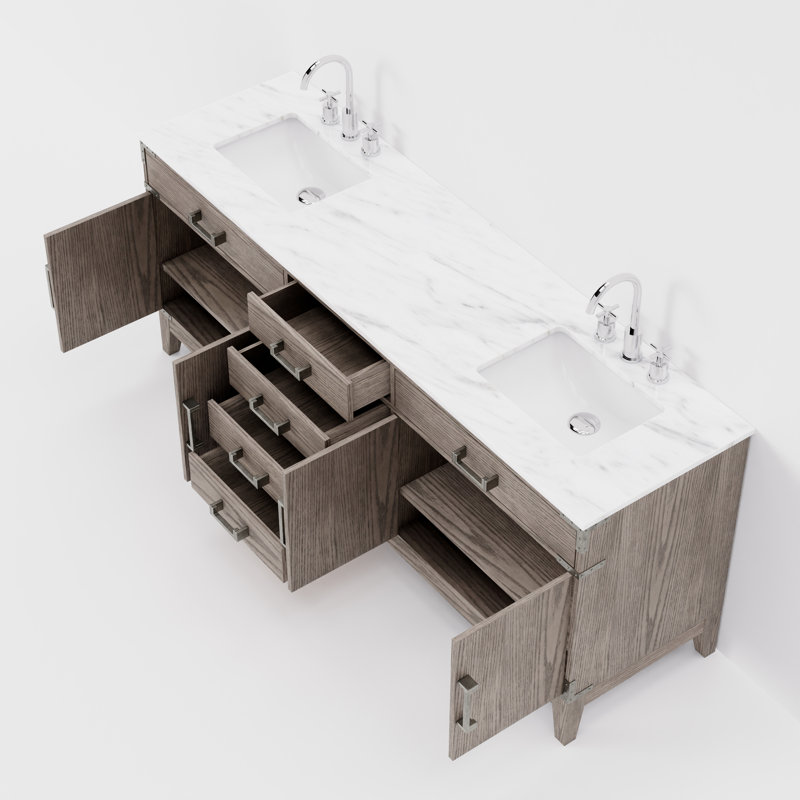 Ensemble de robinet de meuble-lavabo double l 80 po x P 22 po Laurel, Chêne gris, Marbre de Carrare blanc