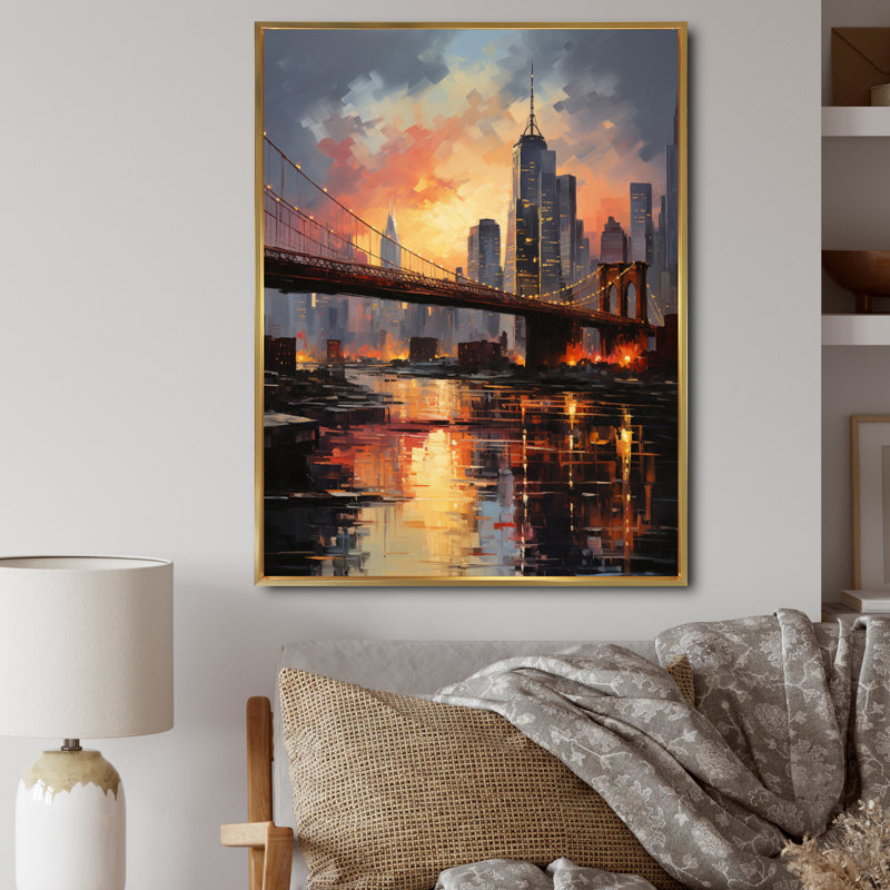 «Tandridge Coral Bridge Urban Silhouettes II», reproduction sur toile, H 40 po x l 30 po x P 1,5 po, Cadre flottant doré
