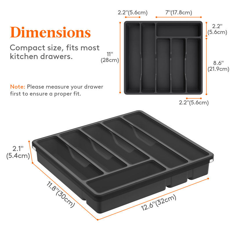  Rangement à ustensiles avec couvercle, plateau à ustensiles couvert pour tiroir de cuisine et comptoir, boîte de rangement pour couverts et couverts en plastique pour cuillères, fourchettes, porte-couteaux, 6 compartiments
