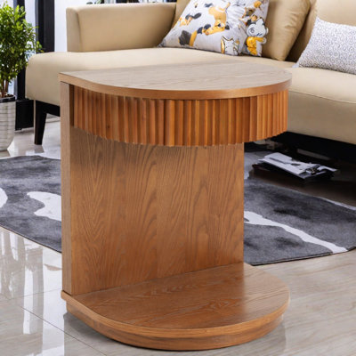 Tables de bout avec rangement, table de chevet incurvée moderne en MDF noyer