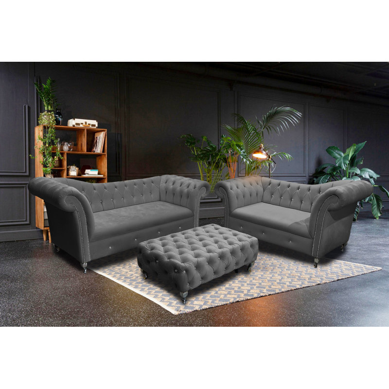 Painter Velvet Living Room Set, Platinum