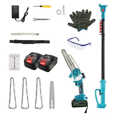 Scie à chaîne sans fil 2-en-1 et mini-scie à chaîne avec rallonge avec pile 21V et scie à chaîne électrique sans brosse de 8 po avec interrupteur de sécurité à huile 6,4 lb
