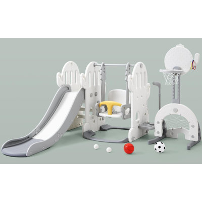 Ensemble d'aire de jeu pour tout-petit 7 en 1, glissade autoportante, balançoire réglable, panier de basketball, soccer, golf, grimpeur, lancer d'anneau