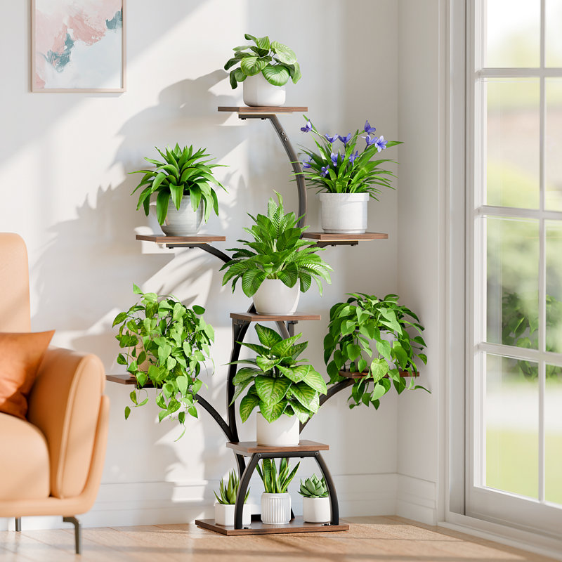 Support pour plante d'angle 50 po pour plantes d'intérieur, support pour plante d'intérieur à 6 niveaux avec 3 lumières de croissance