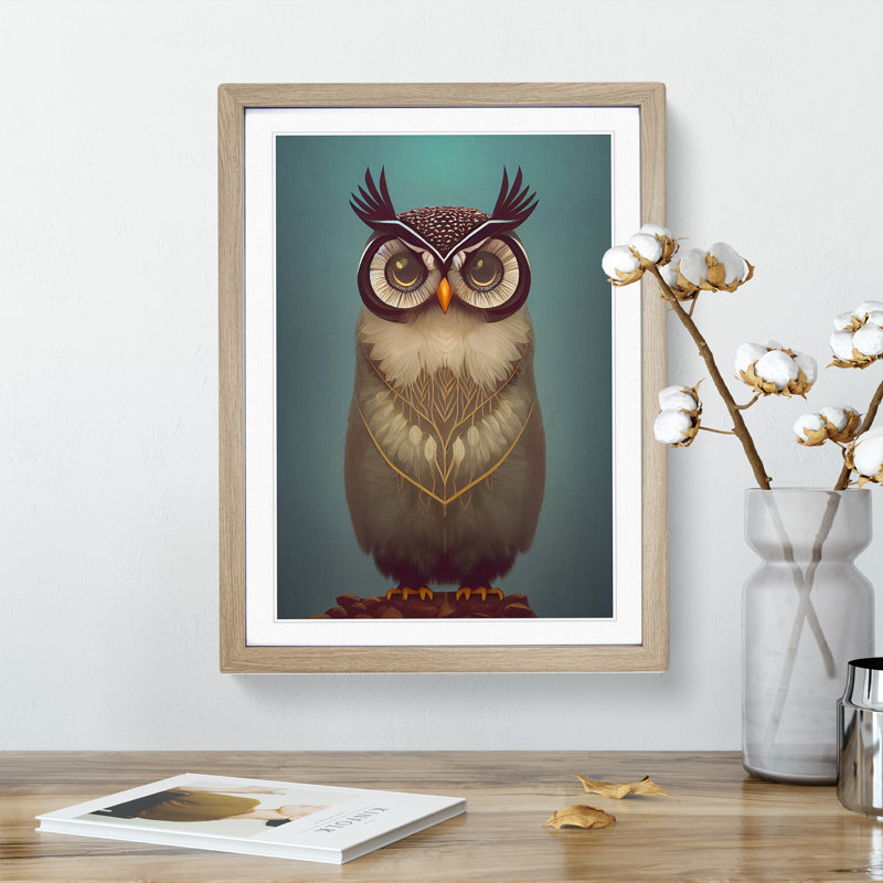 The Iconic Owl - Single Picture Frame Print, 64cm H x 46cm W x 2cm D, Oak Framed