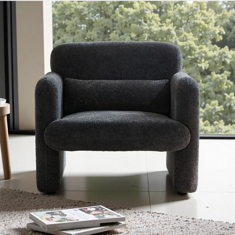 Canapé simple en velours avec coussin lombaire - Fauteuil d'appoint moderne pour petit salon, chambre à coucher et bureau, assemblage sans outil