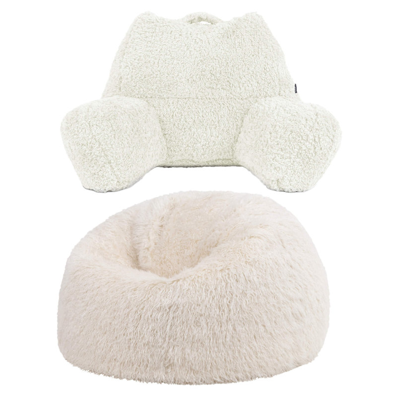 Kingston Faux Fur Classic Bean Bag and Reading Pillow Set, Beige