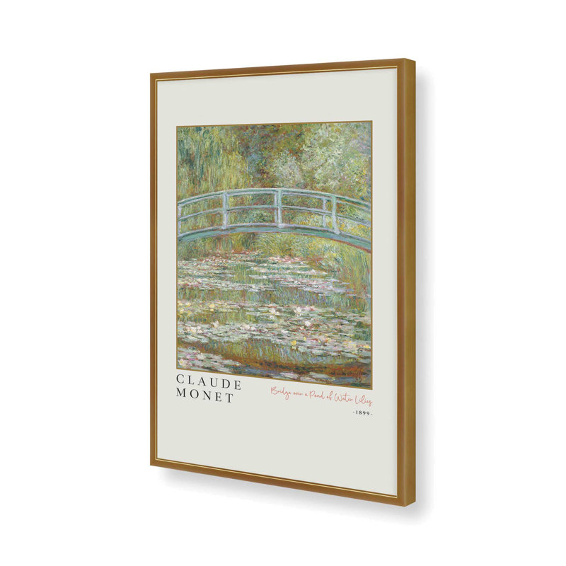 Pont sur un étang de nénuphars par Monet, impression v3 dans un cadre doré poli, 14 po x 11 po, H 37,25 po x l 25,25 po