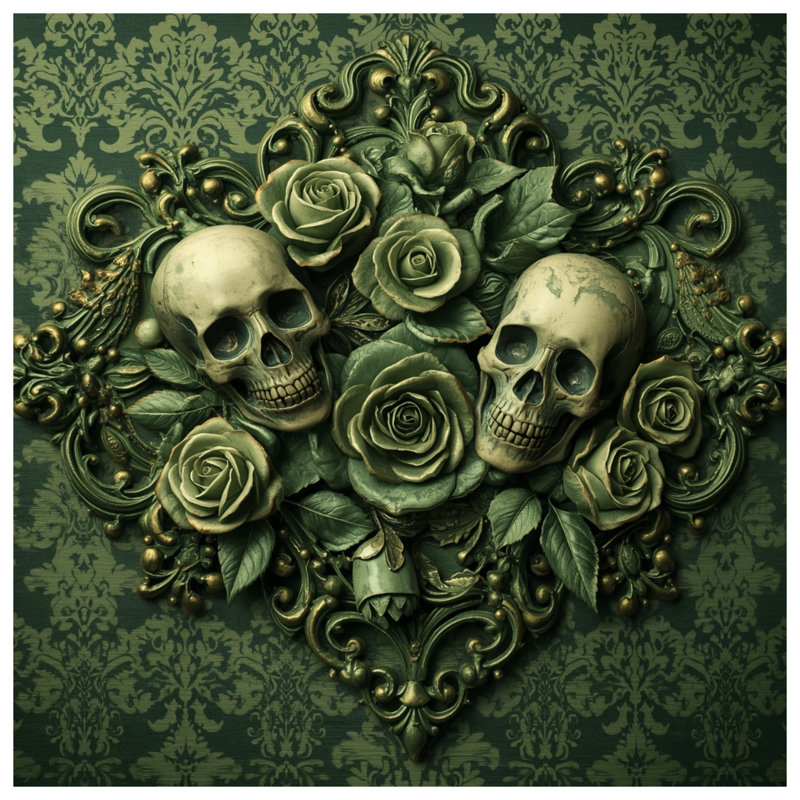 Coussins décoratifs Skulls With Green Roses, 14 X 14 pouces