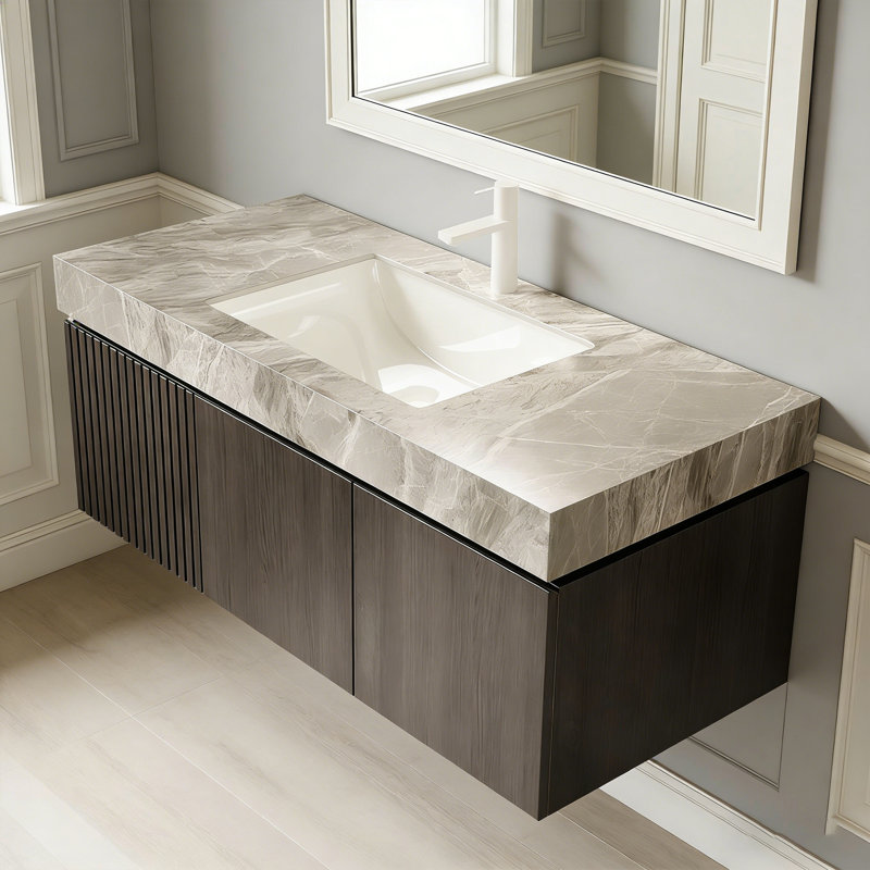 MURI Single Bathroom Vanity With Sink,Wall-Mounted Vanity, Espresso, 48", Brown