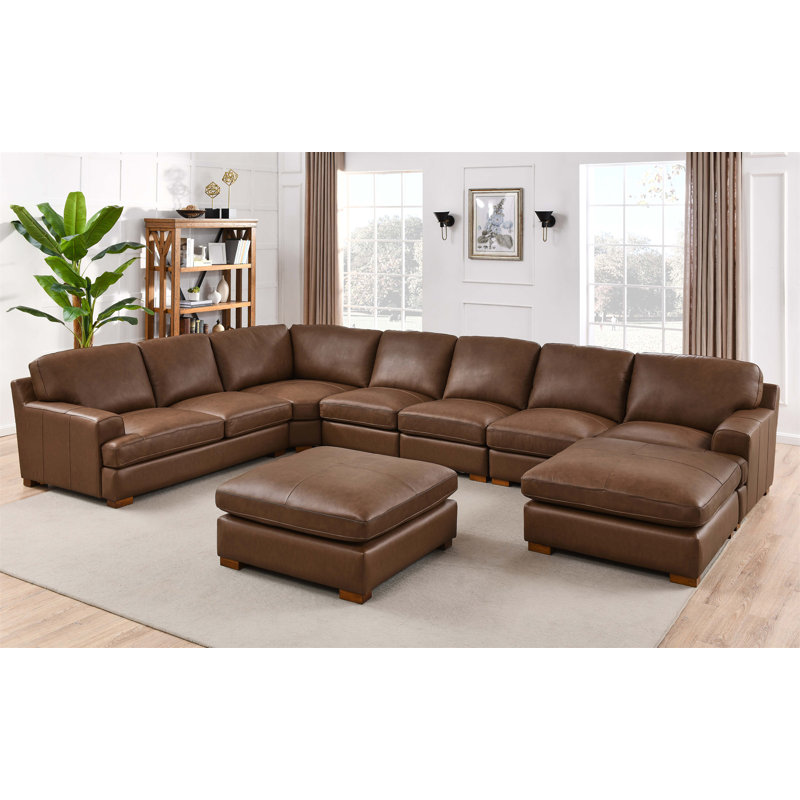 Canapé modulaire en cuir à large assise modulaire, Simili cuir brun foncé