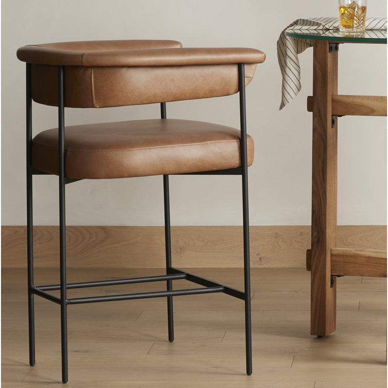 Grayson Counter and Bar Stool, Solid, Chaps Saddle Genuine Leather, Counter Stool (26.5" Seat Height)