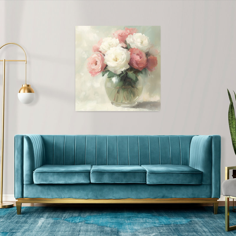Roses, fond vert, classique, délicat, nature, art mural, 36" H x 36" W