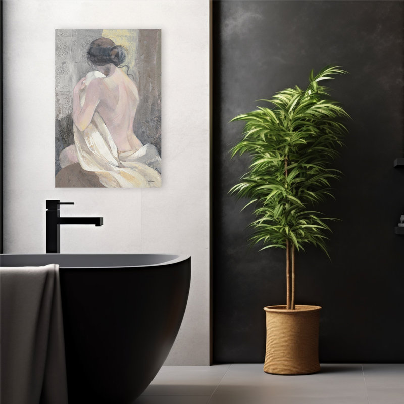 Couverture traditionnelle grise blanche After The Bath II, H 24 po x l 16 po