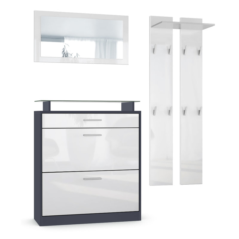 Mcclinton Hall Tree with Shoe Storage, White High Gloss