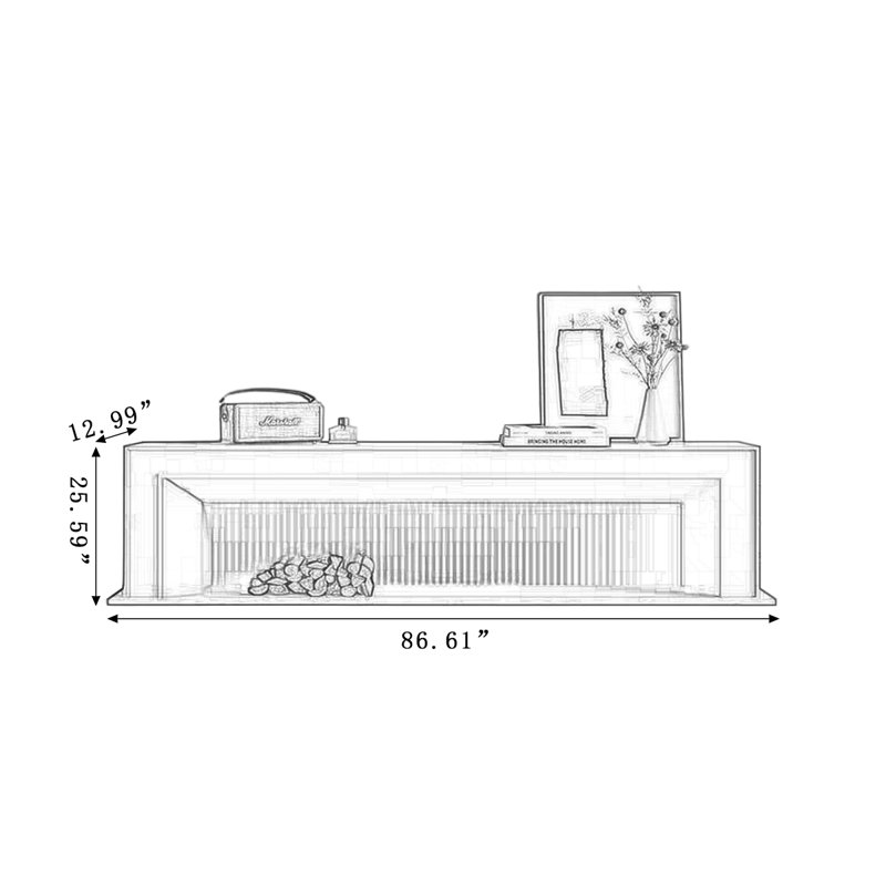 Foyer blanc en bois massif avec meuble télé, H 25,59 po x l 86,61 po x P 12,99 po, Noir