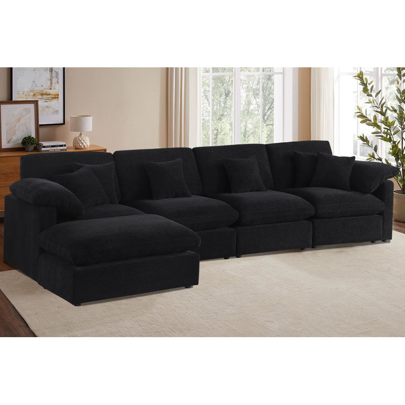 Canapé modulaire avec méridienne mobile The Shift pour une détente ultime, Chenille noir