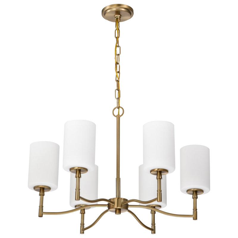 Liam Chandelier Opal Glass, 6 Lights, 16.38" H x 25" W x 25" D, Burnished Brass