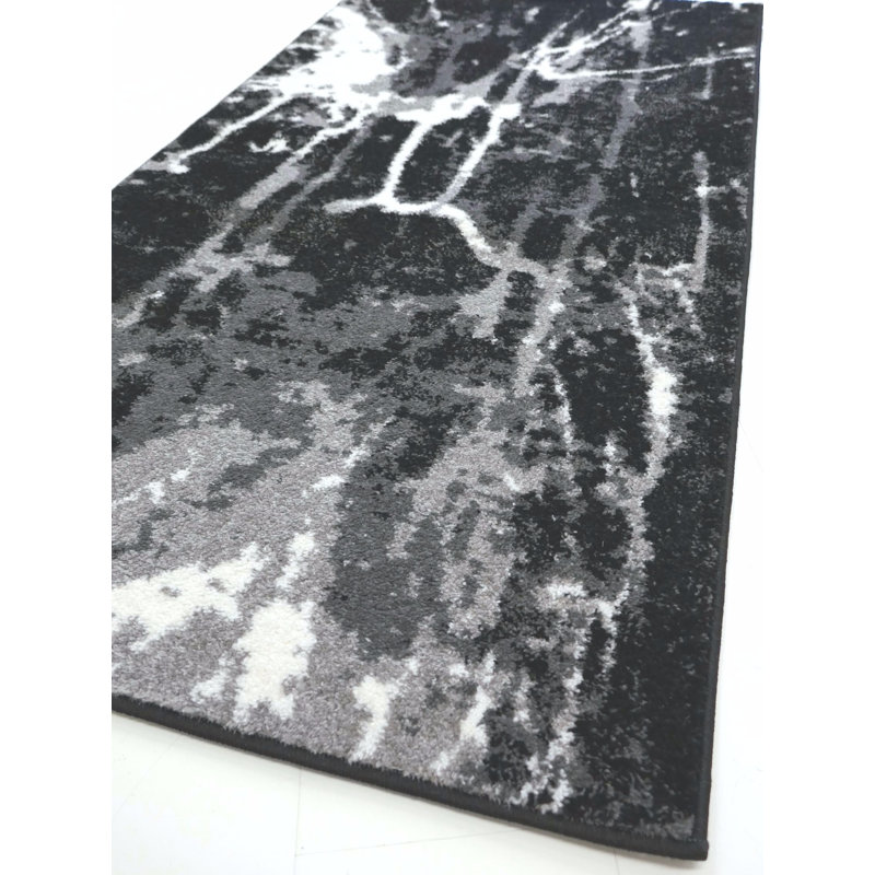 Tapis abstrait en polypropylène noir / blanc 1 pi 10 po x 2 pi 11 po Chumki, Rectangle 6 pi 5 po x 9 pi 5 po