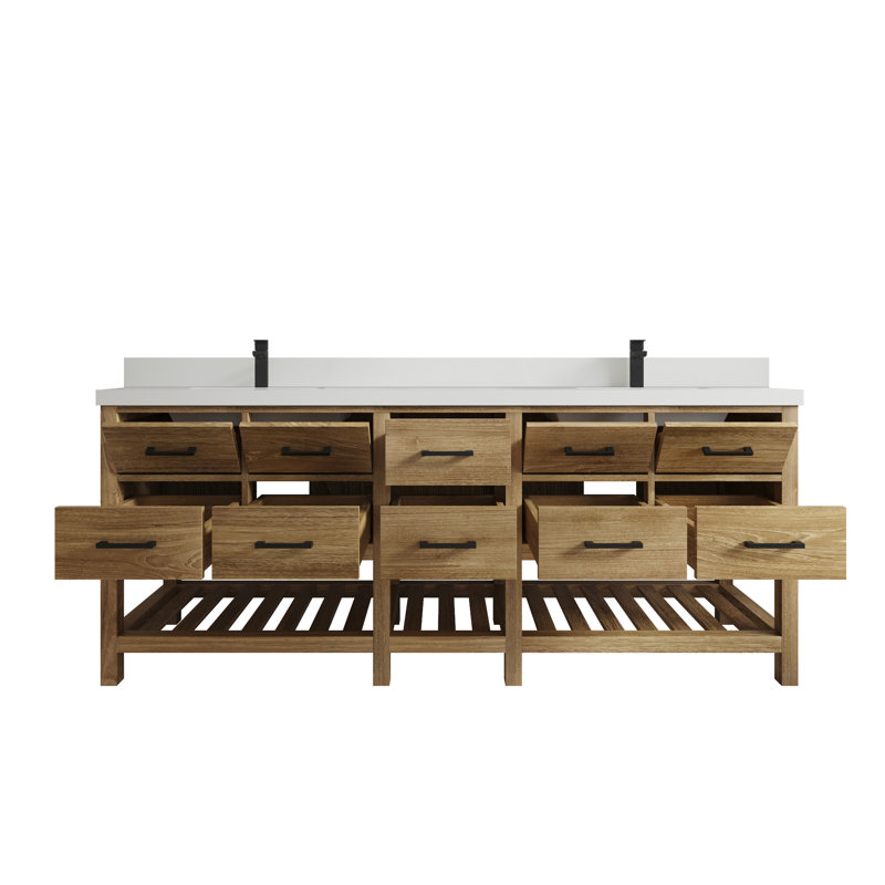 Ensemble de meuble-lavabo double 84 po, Blanc, Blanc délavé