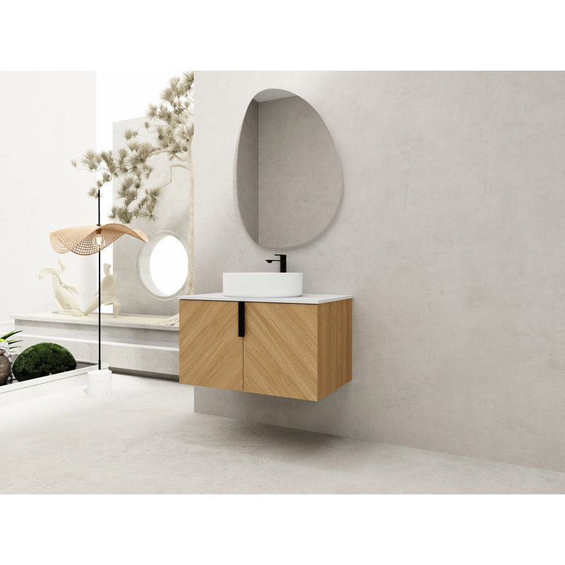 Meuble-lavabo de 30 po avec lavabo d'art en céramique, dalle de pierre artificielle, aspect décoratif avec rangement de conception supérieure