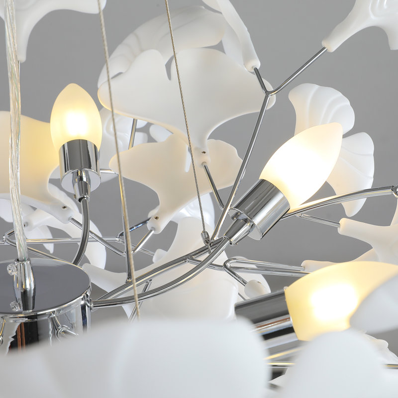 Light Ginkgo Chandelier, Silver, 6, 13.8"H x 31.5"W x 31.5"D