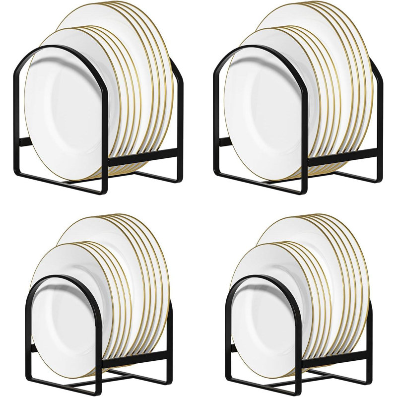 Premium Metal Plate Organisers Set Of 4 – Heavy Duty Kitchen Dish Racks | Space-Saving Upright Storage For Plates, Trays & Lids | Rustproof Black Finish