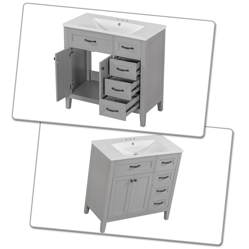 Meuble-lavabo simple avec lavabo en céramique et tiroirs Modern Minimalist 35,99, Gris