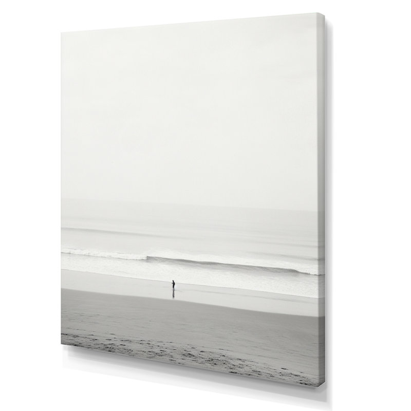 Minimalisme noir et blanc photo de plage V - art mural plage côtière, H 20 po x l 12 po x P 1 po, Toile tendue