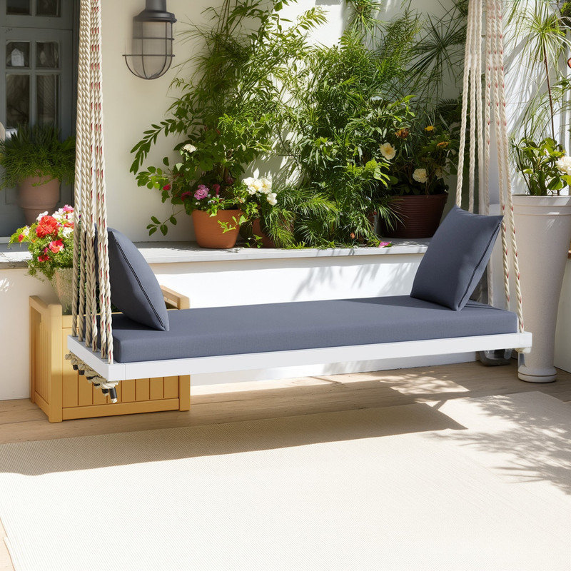 Balancelle de patio en bois, banc de balancelle avec coussin et coussins, Blanc