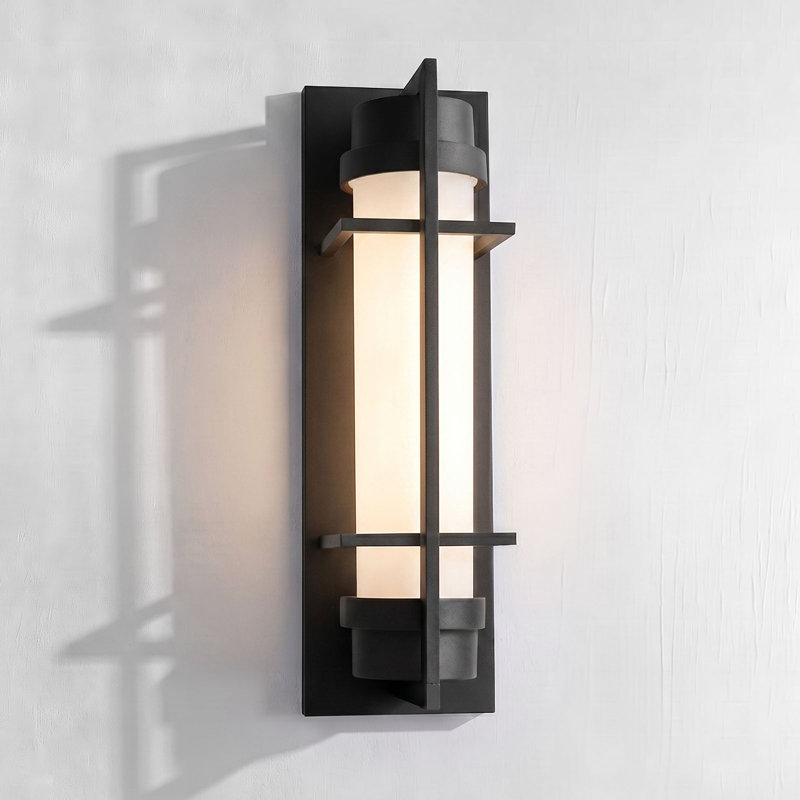 20" H Large Outdoor Wall Sconces Matte Black with Etched Opal Glass, 19.75" H x 5" W x 5.875" D