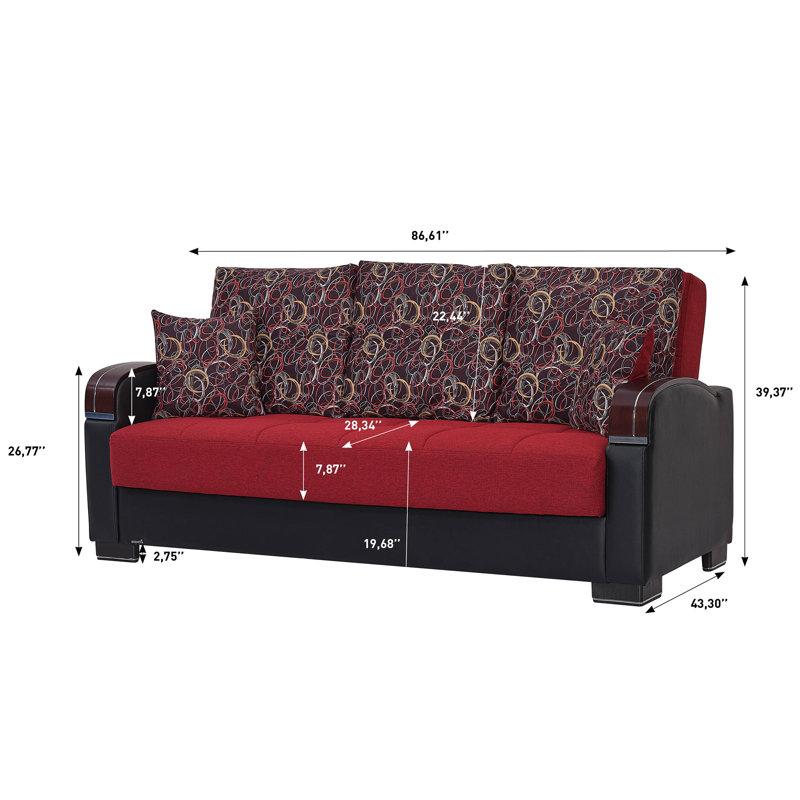 Norridge Mobi Max 87 in. Fabric Upholstered 3-Seater Twin 3-in-1 Sleeper Sofa Bed with Storage, Red