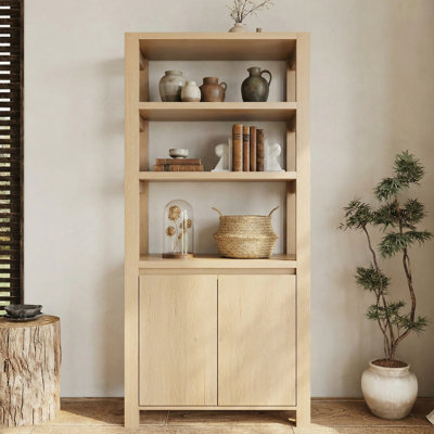  67''H X 31.5"W Wooden Tall Bookcase with 2-Door Storage Cabinet,Modern Minimalist Open Shelf Bookcase
