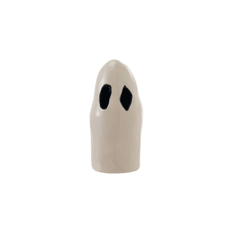 Stoneware Ghost Lantern With Cut-Outs, 8.75" H x 4" W x 3.5" D