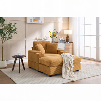 Upholstered Chair with Ottoman,Cupholders,Detachable Cushions Deep Seat