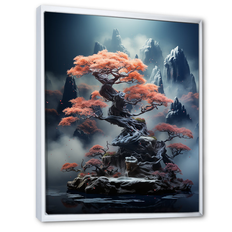 Mystical Bonsai 2 - Art mural bonsaï, H 32 po x l 16 po x P 1 po, Cadre flottant blanc