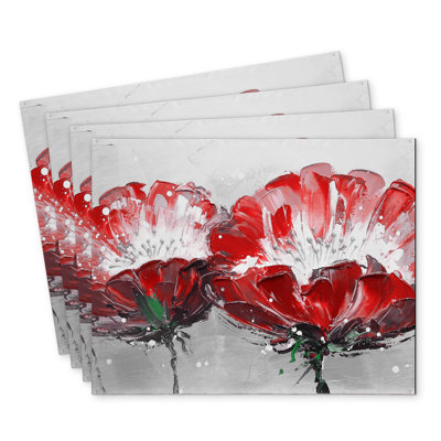 Polyester Placemats Set of 4 - Wild Flowers on Gray Decor