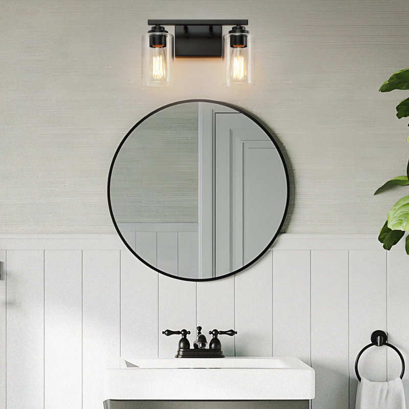 Luminaire de salle de bain à intensité variable en verre transparent, Noir mat, Deux lumières