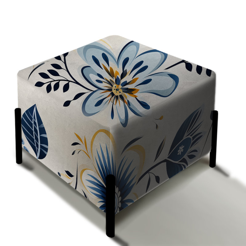 Fleurs gracieuses antiques bleues - repose-pieds carré floral