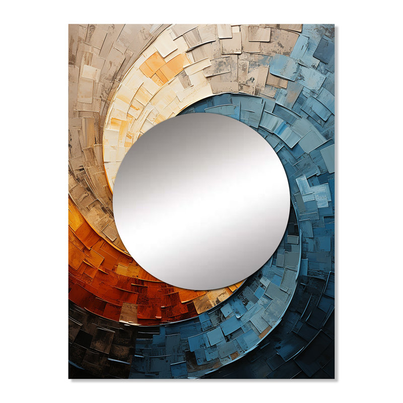 Lughaidh Collaged Spiral - Abstract Spirals Decorative Mirror, Teal Wall Mirror, Printed Metal Art, 32" x 24"