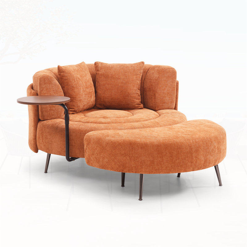 Fauteuil demi-tonneau surdimensionné avec repose-pieds, Chenille orange