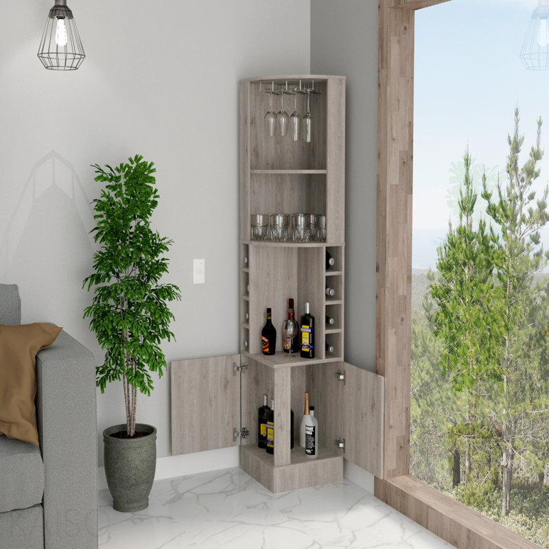 8-Bottle 2-Shelf Bar Storage Cabinet, Gray