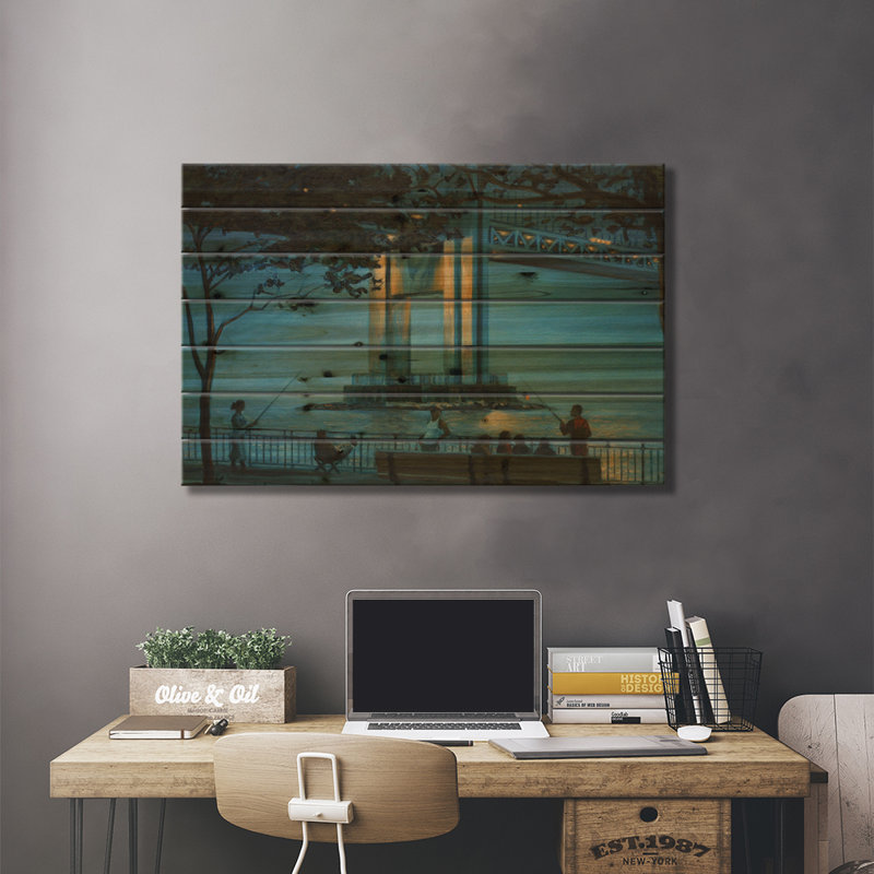 Pont Verrazano au crépuscule sur bois par Nick Savides, H 26 po x l 40 po x P 1,5 po