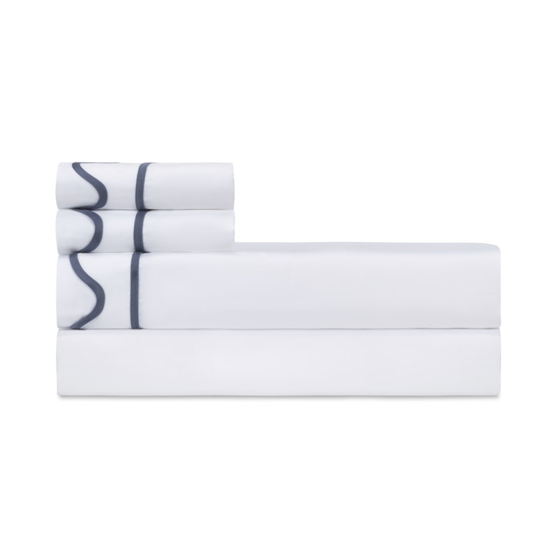 Amalfi Sateen Sheet Set, Full Sheet Set, White/Stone Blue
